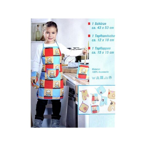 apron and oven cloth set children mixed set capri blue